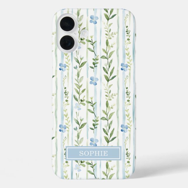 Blaue gestreifte Blumen personalisiert Case-Mate iPhone Hülle (Rückseite)