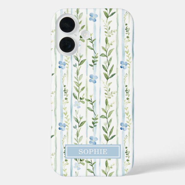 Blaue gestreifte Blumen personalisiert Case-Mate iPhone Hülle (Rückseite)