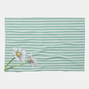 Blaue gestreifte Blumen-Wasserfarbe-Gänseblümchen Geschirrtuch