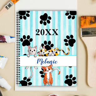 Blaue gestreifte Hintergrund Katzenbabys & Pfoten Planer