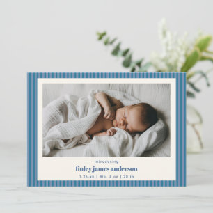 Blaue gestreifte moderne Baby Boy Foto-Geburtsanze Ankündigung