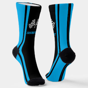 Blaue gestreifte Rennwagenflaggen - Personalisiert Socken