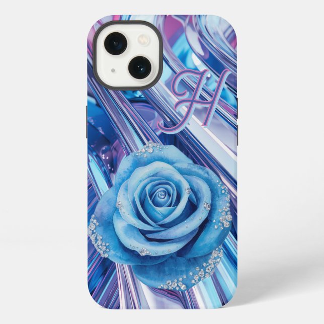Blaue gestreifte Rose iPhone Hülle (Rückseite)