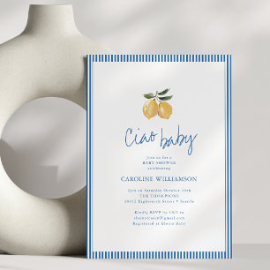 Blaue gestreifte Zitrone Ciao Baby-Script-Baby-Par Einladung