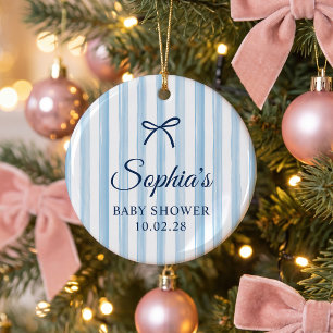 Blaue gestrichene Streifen Baby Shower Foto Keramik Ornament