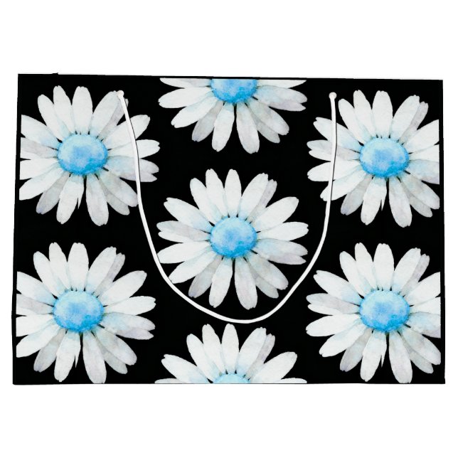 Blaue Getüpfelte Gänseblümchen Große Geschenktüte (Rückseite)
