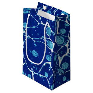 Blaue getüpfelte Vintage-Marmorierung mit weißen F Kleine Geschenktüte