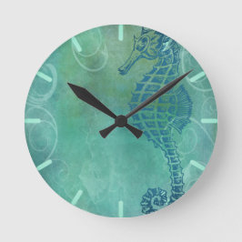 Blaue Gewässer, Seepferd und Blüh Runde Wanduhr