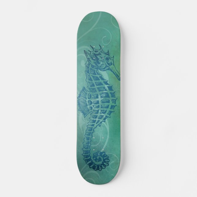 Blaue Gewässer, Seepferd und Blüh Skateboard (Vorderseite)