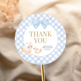 Blaue Gingham-Alberne-Gans-Baby-Party Runder Aufkleber