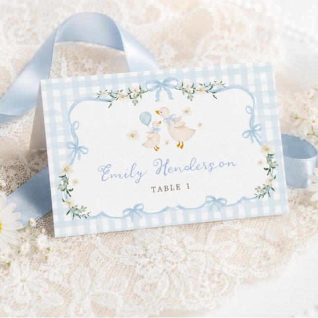 Blaue Gingham-Alberne-Gans-Tischplatzkarten Tischnummer (Von Creator hochgeladen)