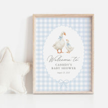 Blaue Gingham-Alberner-Gans-Baby-Shower-Willkommen