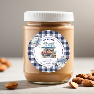 Blaue Gingham-Auktion Blumen-Brautparty Runder Aufkleber