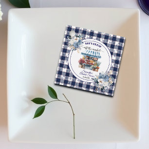 Blaue Gingham-Auktion Florale Brautparty Geschenkanhänger