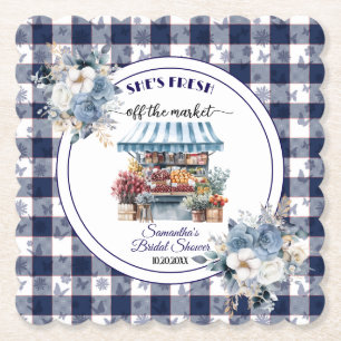 Blaue Gingham Außerhalb des Marktes Florale Hochze Untersetzer