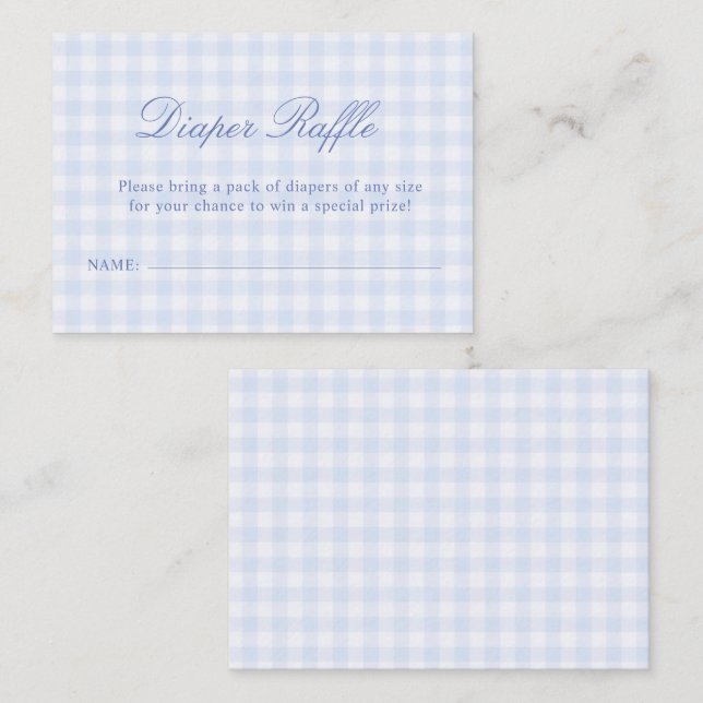 Blaue Gingham-Baby-Party Begleitkarte (Vorne/Hinten)