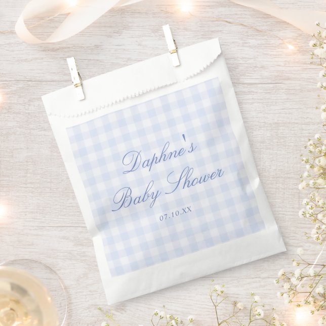 Blaue Gingham-Baby-Party Geschenktütchen (Ausgeschnitten)