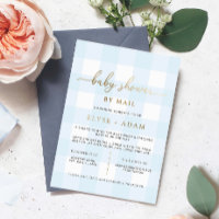Blaue Gingham-Baby-Party-per-Post-Folie-Einladung