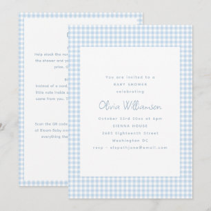 Blaue Gingham-Baby-Party-Windel-Raffle-Registrieru Einladung