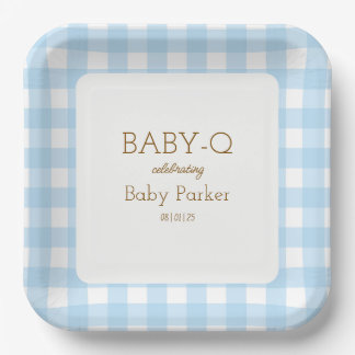 Blaue Gingham Baby-Q Quadratplatte 2 Pappteller