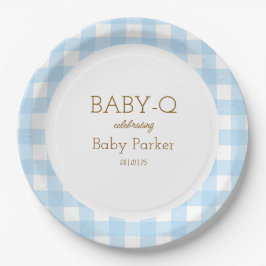 Blaue Gingham-Baby-Q-Rundplatte 2 Pappteller