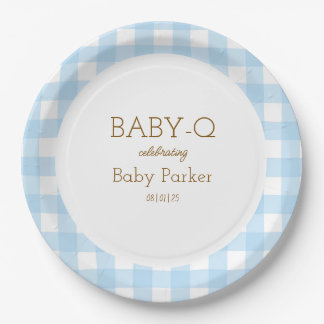 Blaue Gingham-Baby-Q-Rundplatte 2 Pappteller