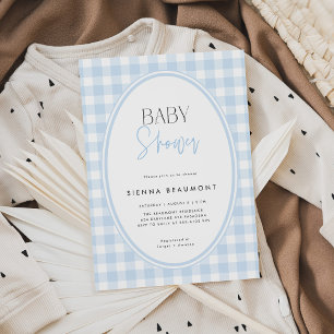 Blaue Gingham-Baby-Shower-Einladung Einladung