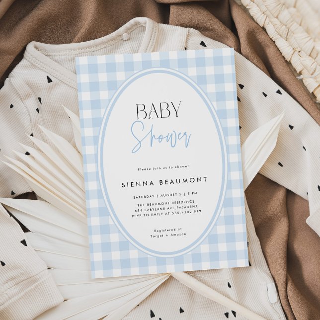 Blaue Gingham-Baby-Shower-Einladung Einladung (Von Creator hochgeladen)