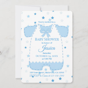 Blaue Gingham-Baby-Strampler-Einladung zum Babysho Einladung