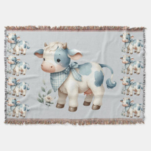 Blaue Gingham-Babykuh Pastell-Farm-Aesthetic Decke