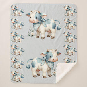 Blaue Gingham-Babykuh Pastell-Farm-Aesthetic Sherpadecke