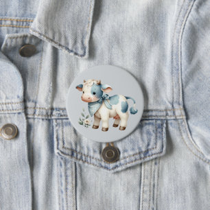 Blaue Gingham-Babykuh Pastell-Farm-Ästhetik Button