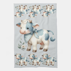 Blaue Gingham-Babykuh Pastell-Farm-Ästhetik Geschirrtuch