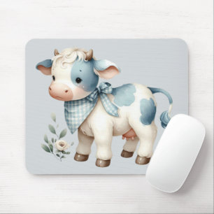 Blaue Gingham-Babykuh Pastell-Farm-Ästhetik Mousepad