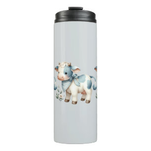 Blaue Gingham-Babykuh Pastell-Farm-Ästhetik Thermosbecher