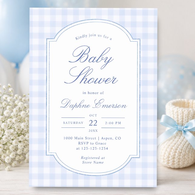 Blaue Gingham-Babyparty Einladung (Blue Gingham Baby Shower Invitation
)