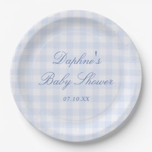 Blaue Gingham-Babyparty Pappteller