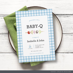 Blaue Gingham BabyQ Paar Baby Shower Einladung