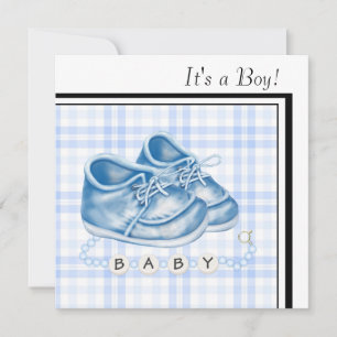 Blaue Gingham-Babyschuhe Schwarz Blau Baby Boy Sho Einladung