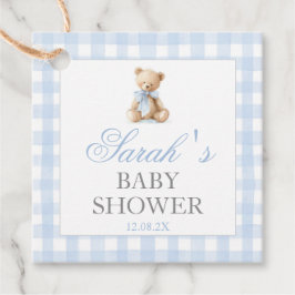 Blaue Gingham-Bär-Baby-Party-Geschenkanhänger Geschenkanhänger