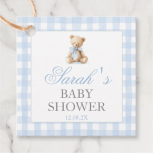 Blaue Gingham-Bär-Baby-Party-Geschenkanhänger Geschenkanhänger