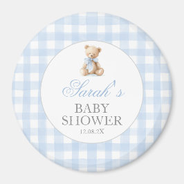 Blaue Gingham-Bär-Baby-Party Magnet