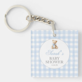 Blaue Gingham-Bär-Baby-Party Schlüsselanhänger