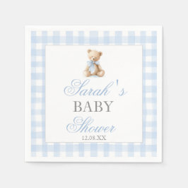 Blaue Gingham-Bär-Baby-Party Serviette