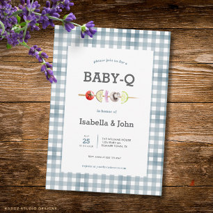 Blaue Gingham-Barbecue-Baby-Shower-Einladung Einladung