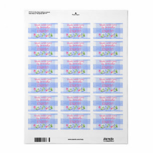Blaue Gingham-Blumen MIT LIEBE Hergestellt H Adressaufkleber