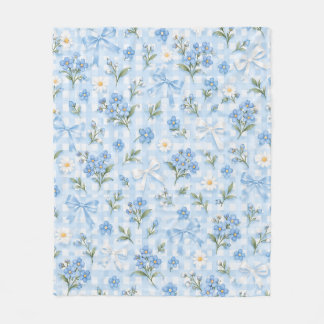 Blaue Gingham-Blumen-Schleifen und Gänseblümchen-M Fleecedecke