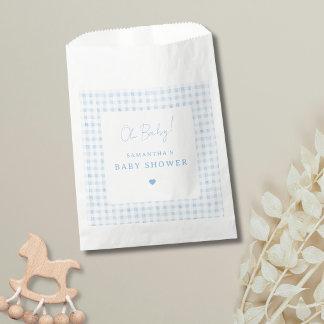 Blaue Gingham Boho Aquarell Jungen-Baby-Party Geschenktütchen
