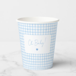 Blaue Gingham Boho Aquarell Jungen-Baby-Party Pappbecher