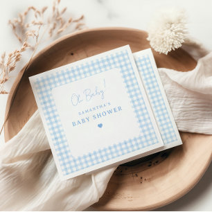 Blaue Gingham Boho Aquarell Jungen-Baby-Party Serviette